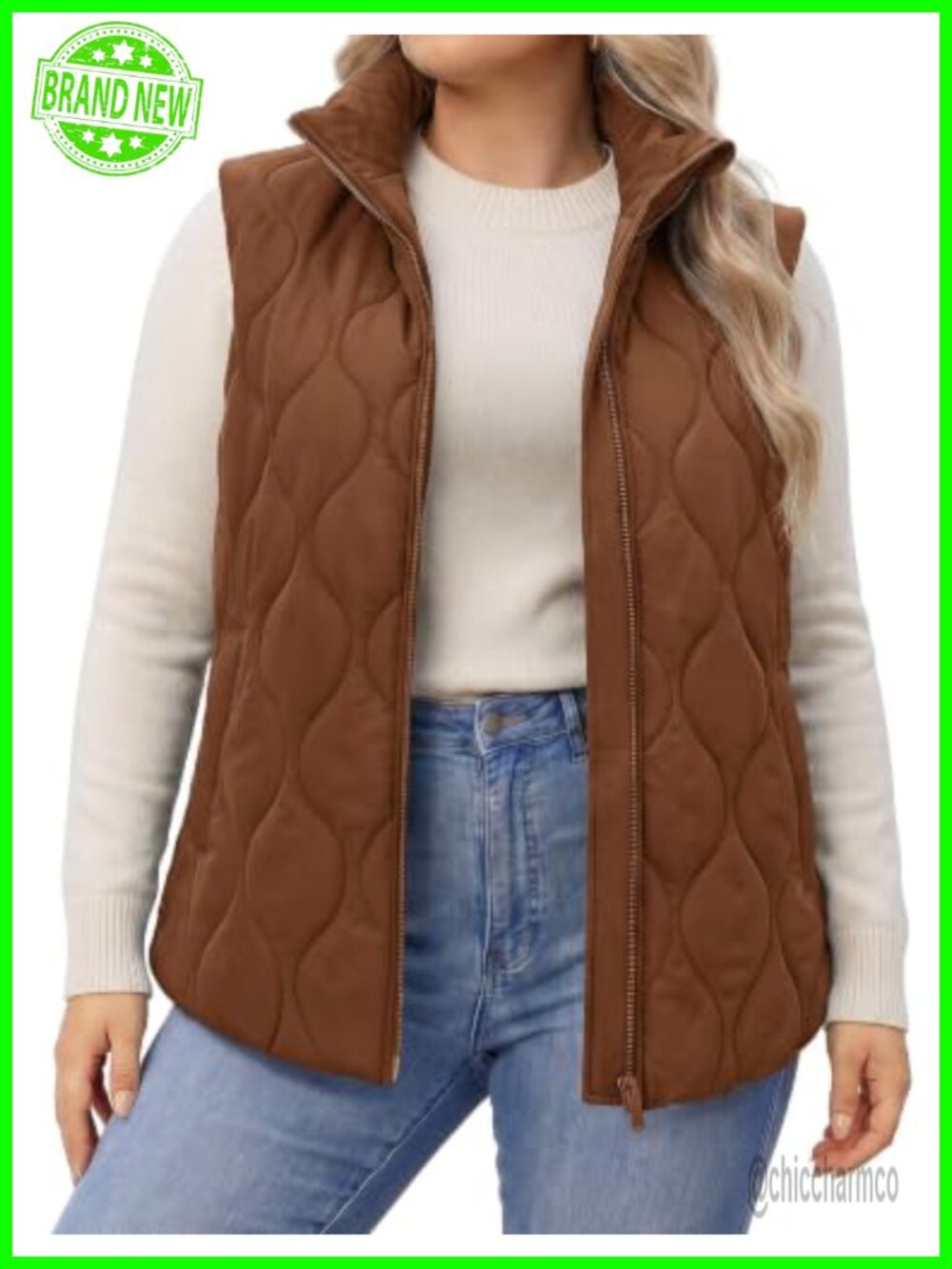 Plus Size Quilted Puffer Vest Zip Up Sleeveless Outerwear with Pockets